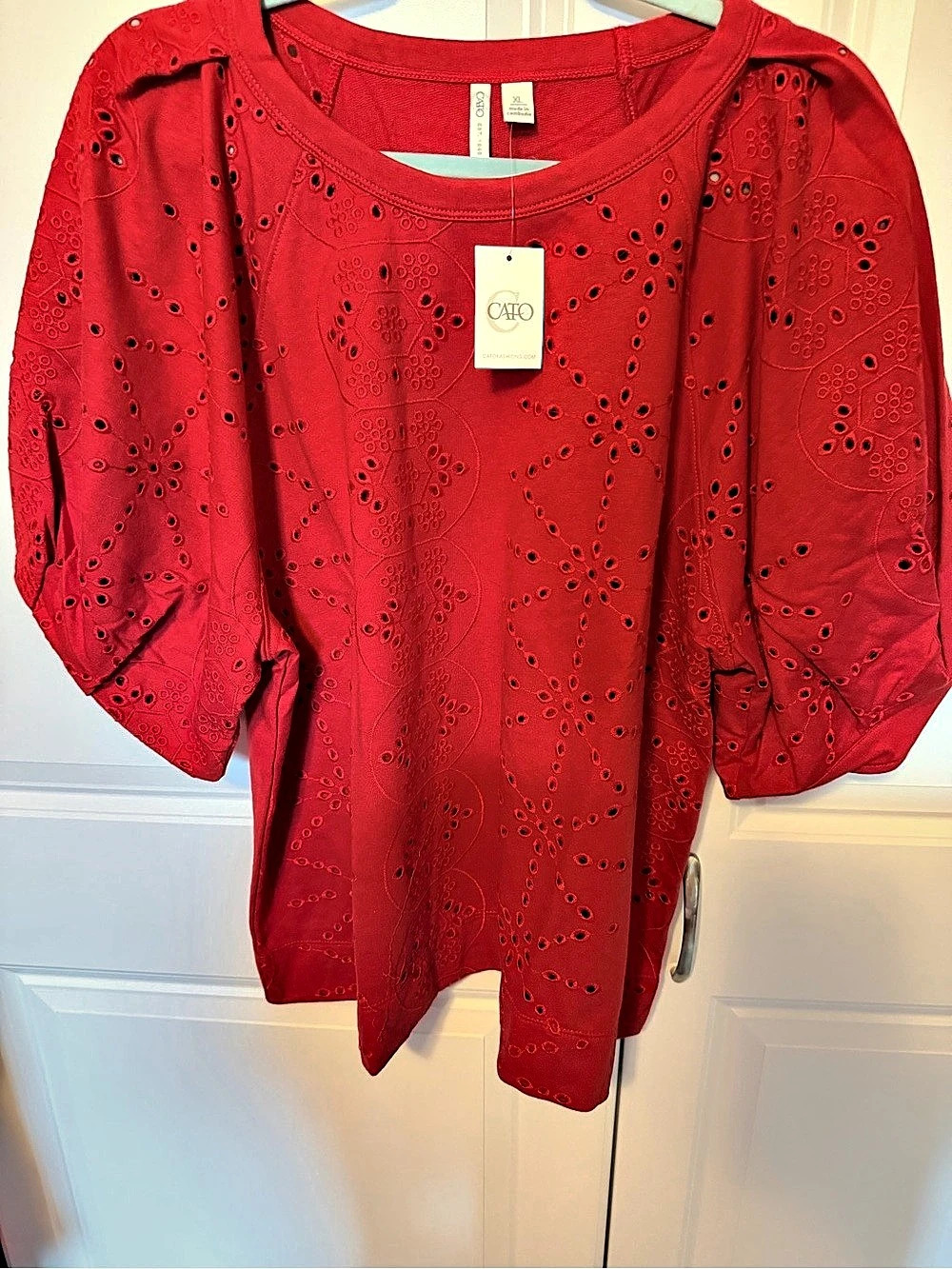 JM Sportswear Eyelet Blouse in Red Size XL NWT